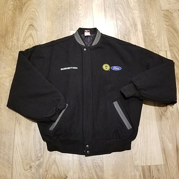 Vintage FORD UAW Sandusky Ohio ACH Jacket L Wool Blend Leather Union Line Coat - Picture 1 of 11